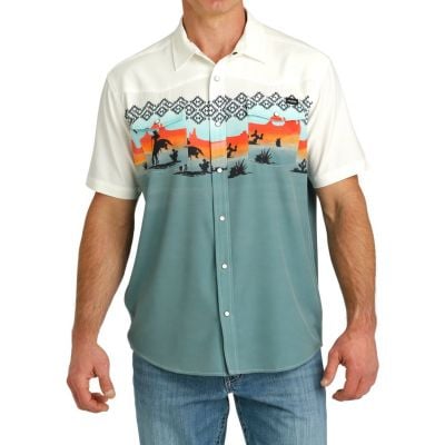 Cinch Men's Short Sleeve Border Print Vintage Western Camp Shirt - Multi