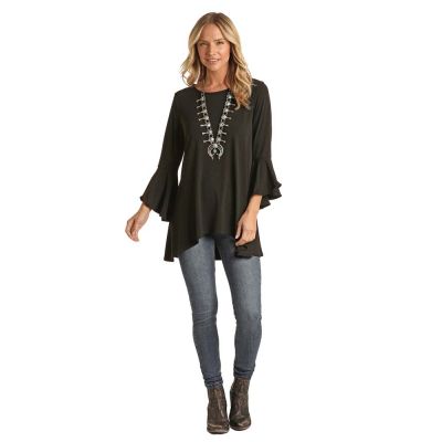 Panhandle Ladies Trumpet Sleeve Hi Low Hem Top