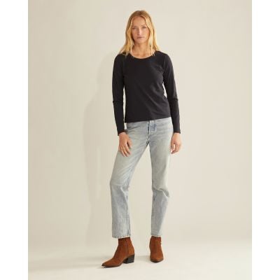 Pendleton Ladies Long Sleeve Cotton Slub Crewneck Tee in Black