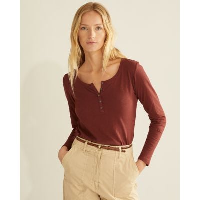 Pendleton Ladies Long Sleeve Cotton Slub Henley in Brandied Plum 