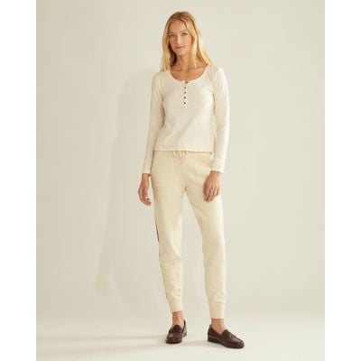 Pendleton Ladies Long Sleeve Cotton Slub Henley Tee in Antique White