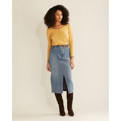 Pendleton Ladies Long Sleeve Cotton Slub Henley Tee in Pale Gold