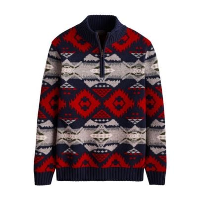 Pendleton Men's Nehalem 1/4 Zip Wool Sweater - Navy/Red