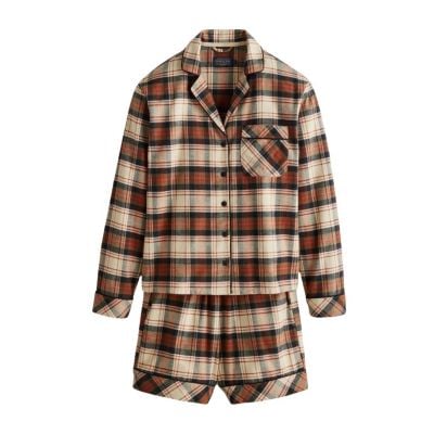 Pendleton Women's Tan, Black, & Brick Plaid Shortie Pajama Set