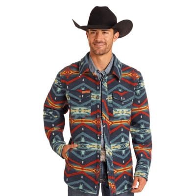 Powder River Men's Aztec Jacquard Shirt Jacket - Teal