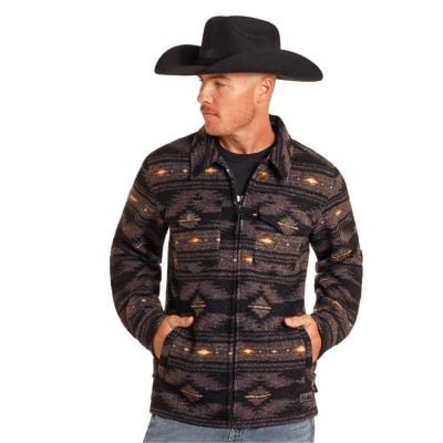 Powder River Men's Aztec Printed Berber Jacket - Black