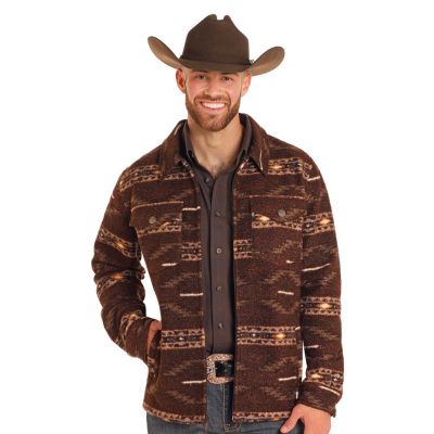 Powder River Men's Aztec Printed Berber Jacket - Dark Brown