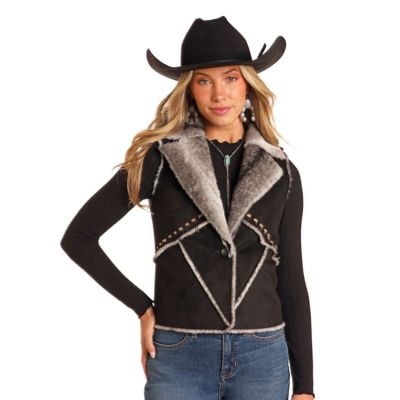 Powder River Women's Micro Suede Faux Fur Vest - Black