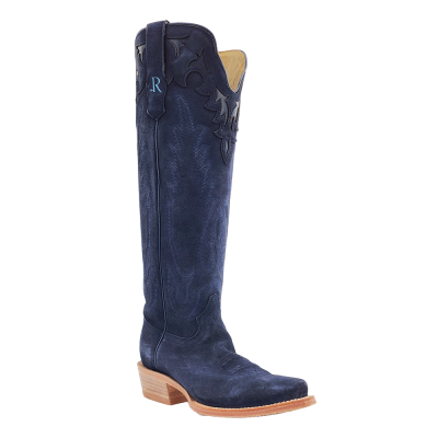 R. Watson Ladies 17" Knee High Midnight Blue Suede Roughout Boots
