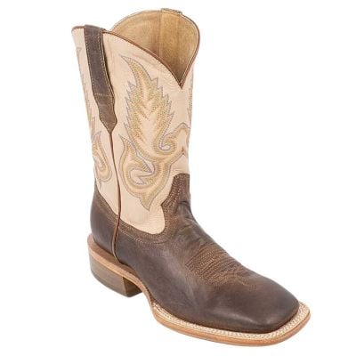 R. Watson Men's Ivory Cowhide / Mad Brown Goat Square Toe Western Boot
