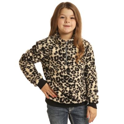Rock N Roll Girls Leopard Print Sherpa Pullover