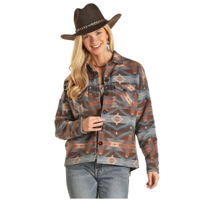 Rock N Roll Ladies Aztec Print Boyfriend Fit Shirt Jacket