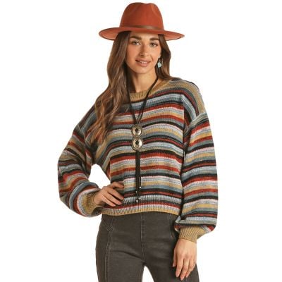 Rock N Roll Ladies Sweater With Multicolor Stripe