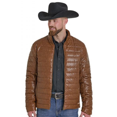 Rock N Roll Men's Tan Distress Faux Leather Puffer