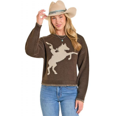 Rock N Roll Women's Brown Horse Rider Sweater