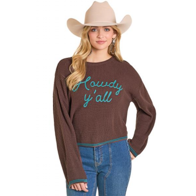 Rock N Roll Women's Brown Howdy Sweater