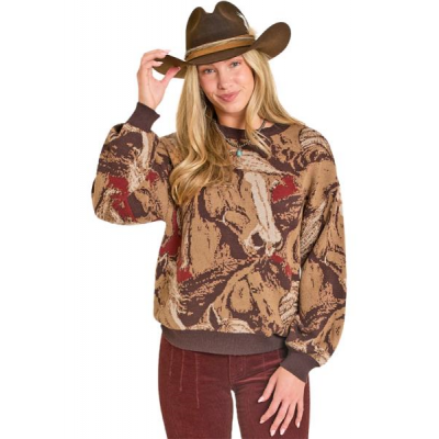 Rock N Roll Women's Rose Oversized Horse Sweater