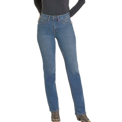 Rock N Roll Womens Studded Pocket High Rise Modest Bootcut Jean