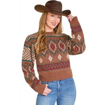 Rock N Roll Women's Teal All Over Aztec Sweater