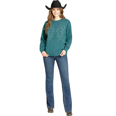 Rock N Roll Women's Teal Embroidered Sweatshirt