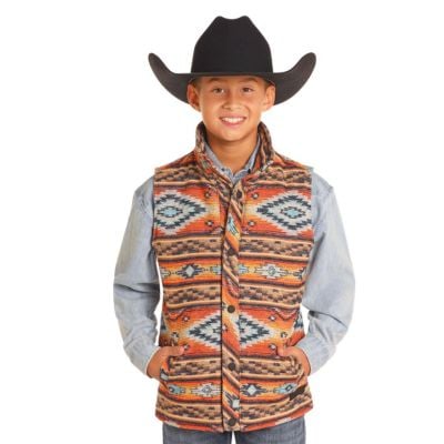 Rock & Roll Boy's Aztec Jacquard Vest - Orange