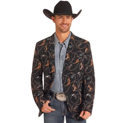 Rock & Roll Denim Men's Boot Printed Blazer - Black