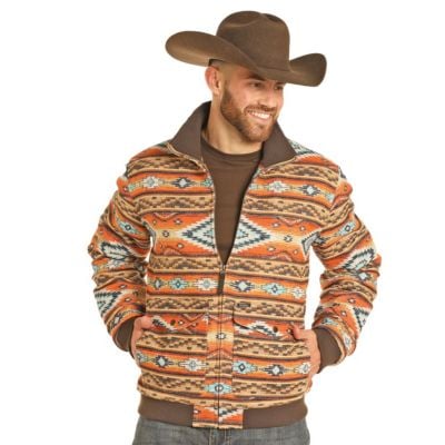 Rock & Roll Men's Aztec Jacquard Bomber - Orange