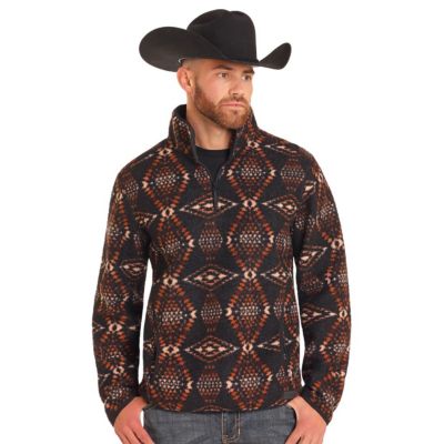 Rock & Roll Men's Aztec Printed Berber 1/4 Zip Pullover - Brown