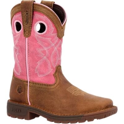Rocky Big Kid's 8" Legacy 32 Pull-On Western Boot - Brown/Pink 