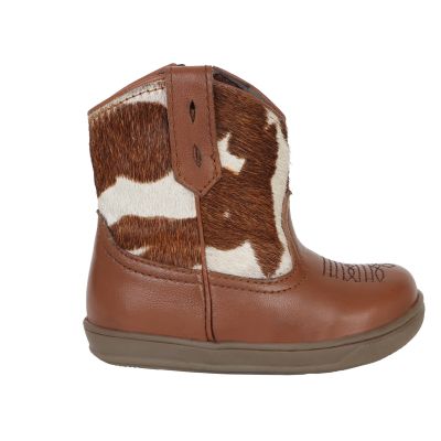 Roper Infants Brown Cowprint Side Zip Round Toe Boots