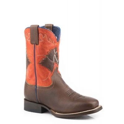 Roper Kids Squre Toe Burnish Tan Leather Boots