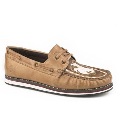 Roper Ladies Beige Burnished Leather Moccasans 