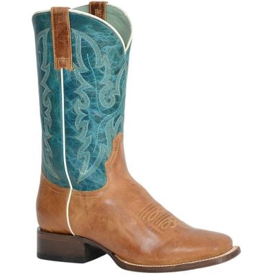 Roper Women's Timeless Special Waxy Tan Square Toe Boot - Tan/Turquoise