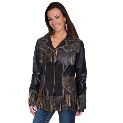 Scully Brown Tooled Fringe Jacket