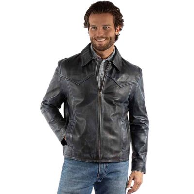 Scully Men's Navy Distressed Leather Zip Front Jacket