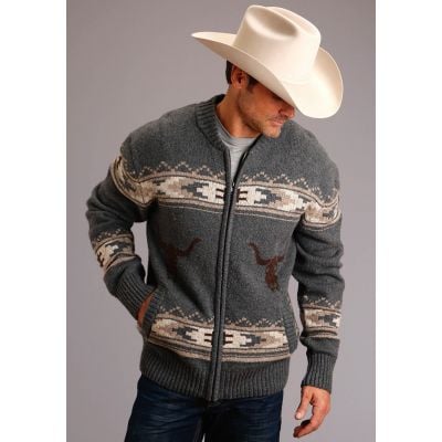 Steson Men's Wool Blend Heather Knit Cardigan Sweater