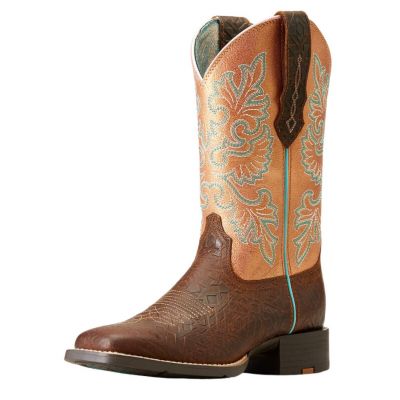 Ariat Women's Round Up Wide Square Toe StretchFit Western Boot - Toasted Blanket Emboss