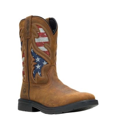 Wolverine Men's Rancher American Flag Steel Toe Wellingotn Work Boot - Brown