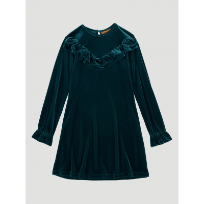 Wrangler Girl's Long Sleeve Ruffle Velvet Dress