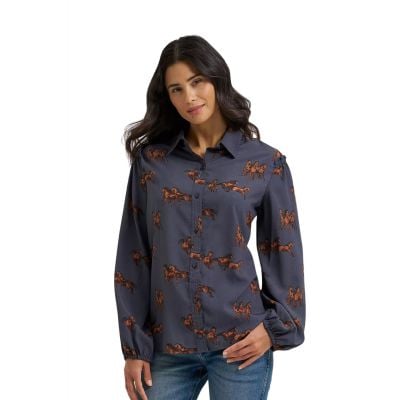 Wrangler Women's Blue Punchy Ruffle Sleeve Shirt
