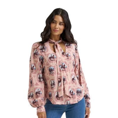 Wrangler Women's Pink Americana Tie Blouse