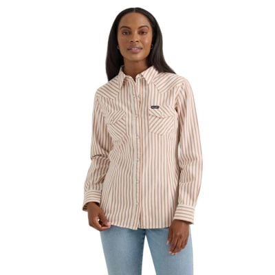 Wrangler Women's Tan Retro Americana Long Sleeve Snap Shirt