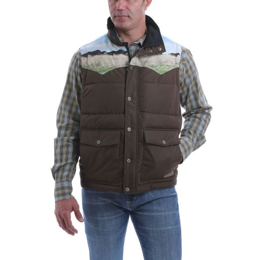 Cinch Brown Retro Horse Quilted Vest