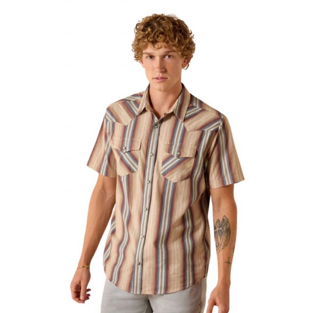 Ariat Mens Brown Stripe Retro Haver Fitted Snap Shirt