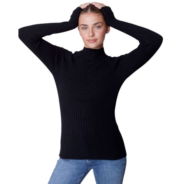 Charlie B Mock Neck Rib Sweater - Black
