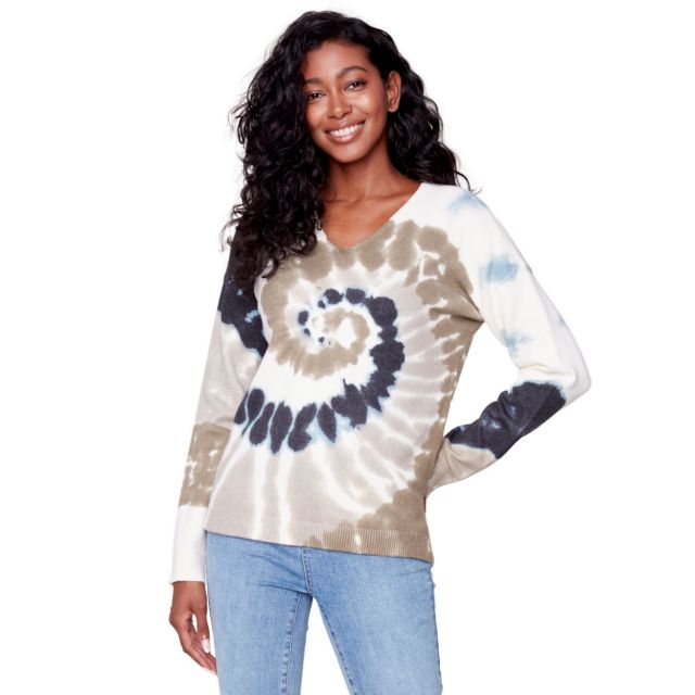Charlie B Printed V-Neck Sweater - Spruce