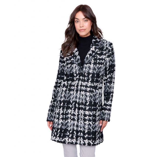 Charlie B Textured Boucle Coat With Lining - Black & White