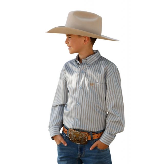 Cinch Boy's Blue Long Sleeve Stripe Shirt