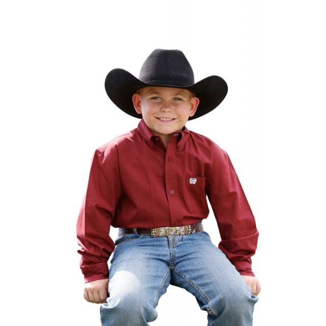 Cinch Boy's Burgundy Long Sleeve Stripe Shirt