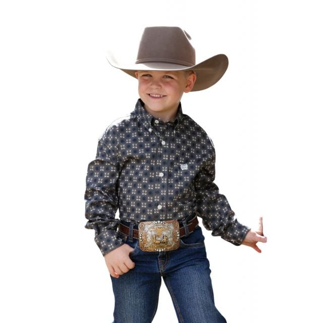 Cinch Boy's Khaki Long Sleeve Print Shirt